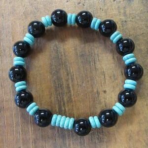 MERRISOTA JEWELRY Black Jade Wagernite Stretch Bracelet Size 6 3/4 Gemstones NEW